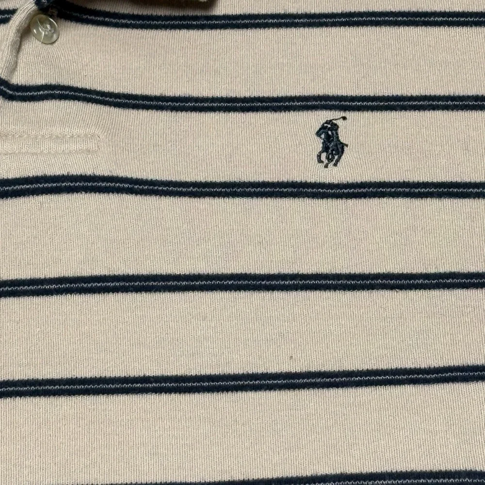Vintage Polo Ralph Lauren Shirt Mens Small Beige Blue Striped